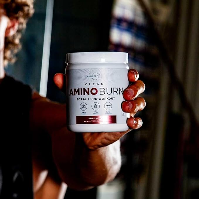 Type Zero AminoBurn - Natural Pre Workout + BCAA (Fruit Punch | 30serv) Sugar Free BCAAs Amino Acids Supplement Keto Preworkout, Amino Preworkout and Post Workout Drink