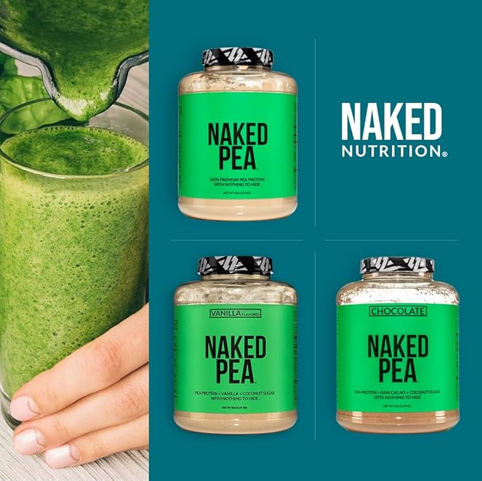 Naked Nutrition Chocolate Pea Protein Isolate from North American Farms, Only 3 Ingredients, Chocolate Vegan Protein, Gluten-Free, Soy Free, GMO Free - 1LB