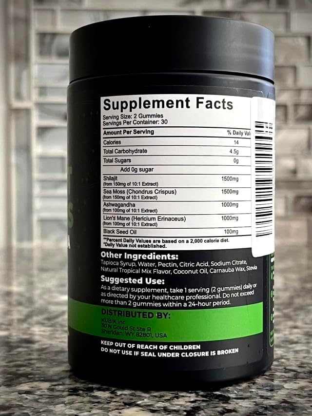 Organic Shilajit Gummies with Sea Moss Gummies - Shilajit Supplement for Immune Support - Pure Himalayan Shilajit and Ashwagandha with Sea Moss and Shilajit, Lionās Mane Extract and Black Seed Oil