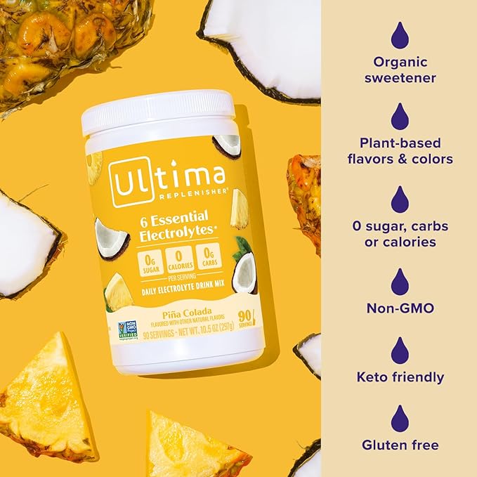 Ultima Replenisher Mocktini Electrolyte Drink Mix – Piña Colada, 90 Servings – Hydration Powder with 6 Electrolytes & Trace Minerals – Keto Friendly, Non-GMO & Sugar-Free Electrolyte Powder