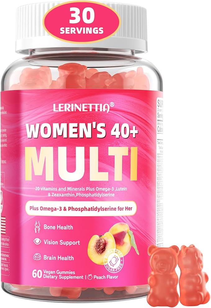 Multivitamin for Women Gummies for 40+ with Omega-3,Niacinamide,B-Complex,Lutein,Iron,Choline, Phosphatidylserine,Vitamin D3 for Skin,Hair,Energy,Immune,Bone ā Vegan,Sugar Free,60 Count