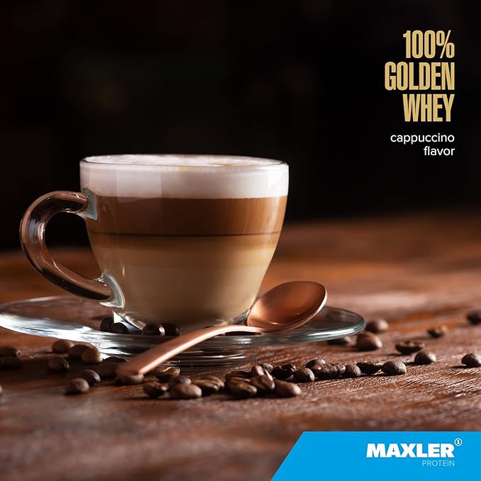 Maxler 100% Golden Whey Protein - 23g of Premium Whey Protein Powder per Serving - Pre, Post & Intra Workout Recovery - Fast-Absorbing Whey Hydrolysate, Isolate & Concentrate Blend - Cappuccino 2 lbs