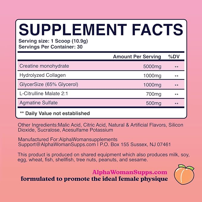 β’ Creatine for Women β’ Pre Workout Women β’ Booty Builder β’ Keto Friendly β’ Collagen β’ Pump It Up for The Perfect Peach β’ 30 SRV-Sweet Peach Mango Flavor