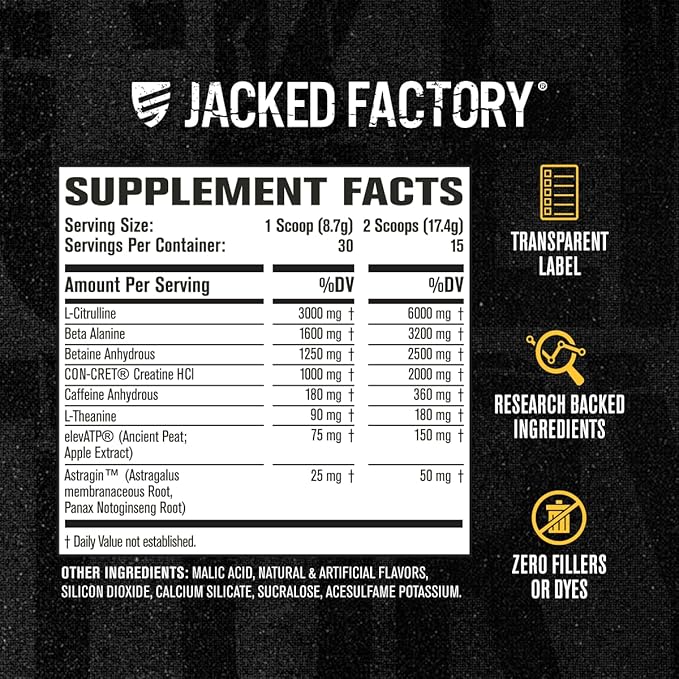 Jacked Factory Nitrosurge Build Pre Workout with Creatine for Muscle Building - Con Cret Creatine Powder & elevATP for Intense Energy, Powerful Pumps, & Endless Endurance - 30 Servings, Arctic White