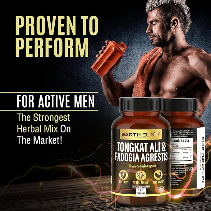Fadogia Agrestis 600mg and Tongkat Ali 500mg Supplements (180 Capsules) - Made in USA - 3 Month Supply โ 3rd Party Tested - Long Jack - Tongkat Ali Fadogia Agrestis for Men and Women