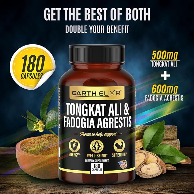 Fadogia Agrestis 600mg and Tongkat Ali 500mg Supplements (180 Capsules) - Made in USA - 3 Month Supply โ 3rd Party Tested - Long Jack - Tongkat Ali Fadogia Agrestis for Men and Women