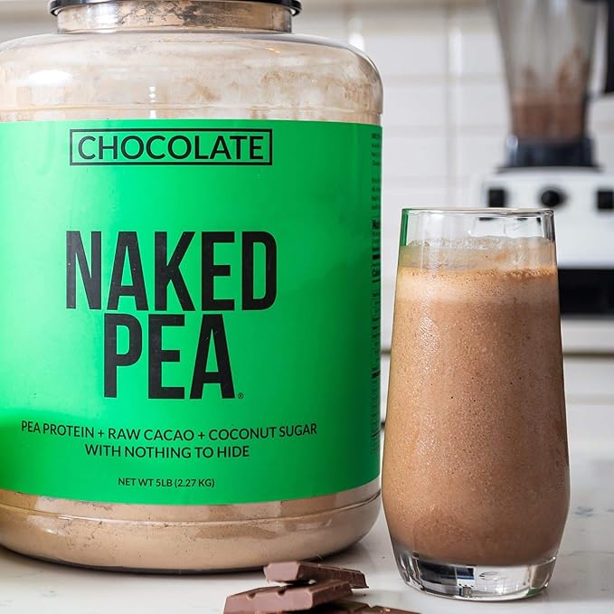 Naked Chocolate Pea Protein Isolate from North American Farms, Only 3 Ingredients, Chocolate Vegan Protein, Gluten-Free, Soy Free, GMO Free - 2LB