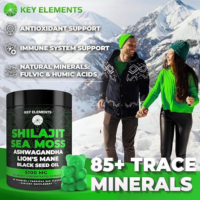 Organic Shilajit Gummies with Sea Moss Gummies - Shilajit Supplement for Immune Support - Pure Himalayan Shilajit and Ashwagandha with Sea Moss and Shilajit, Lionās Mane Extract and Black Seed Oil