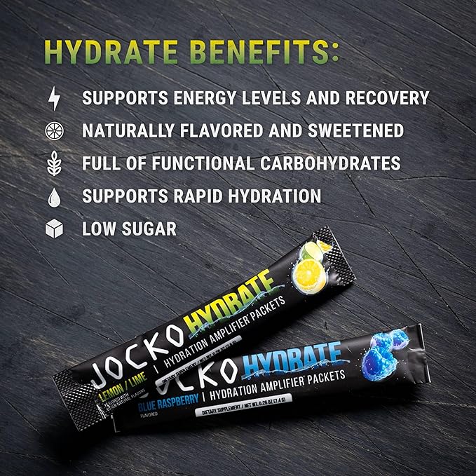 Jocko Fuel Hydrate Electrolytes Powder Packets Low Sugar - Hydration Amplifier Packets for Recovery, Dehydration, & Exercise - with Vitamins B6, B12 & C (16 Packets) Lemon Lime