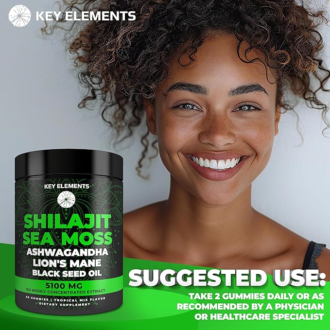 Organic Shilajit Gummies with Sea Moss Gummies - Shilajit Supplement for Immune Support - Pure Himalayan Shilajit and Ashwagandha with Sea Moss and Shilajit, Lionās Mane Extract and Black Seed Oil