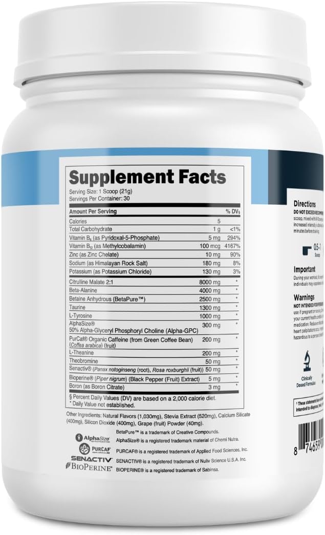 Transparent Labs Bulk Pre Workout Powder - Naturally Sweetened Advanced Pre-Workout Formula for Muscle Building and Strength - 30 Servings, Sour Grape