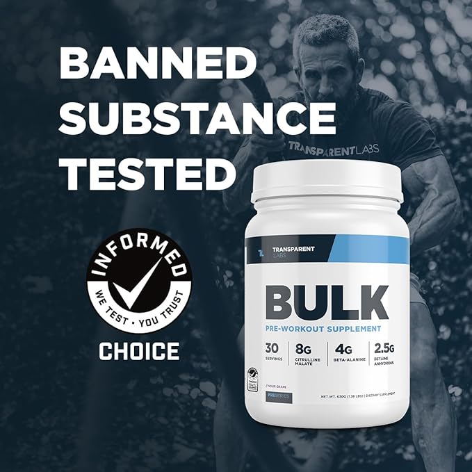 Transparent Labs Bulk Pre Workout Powder - Naturally Sweetened Advanced Pre-Workout Formula for Muscle Building and Strength - 30 Servings, Sour Grape
