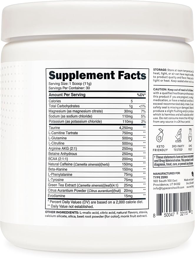 Type Zero AminoBurn - Natural Pre Workout + BCAA (Fruit Punch | 30serv) Sugar Free BCAAs Amino Acids Supplement Keto Preworkout, Amino Preworkout and Post Workout Drink